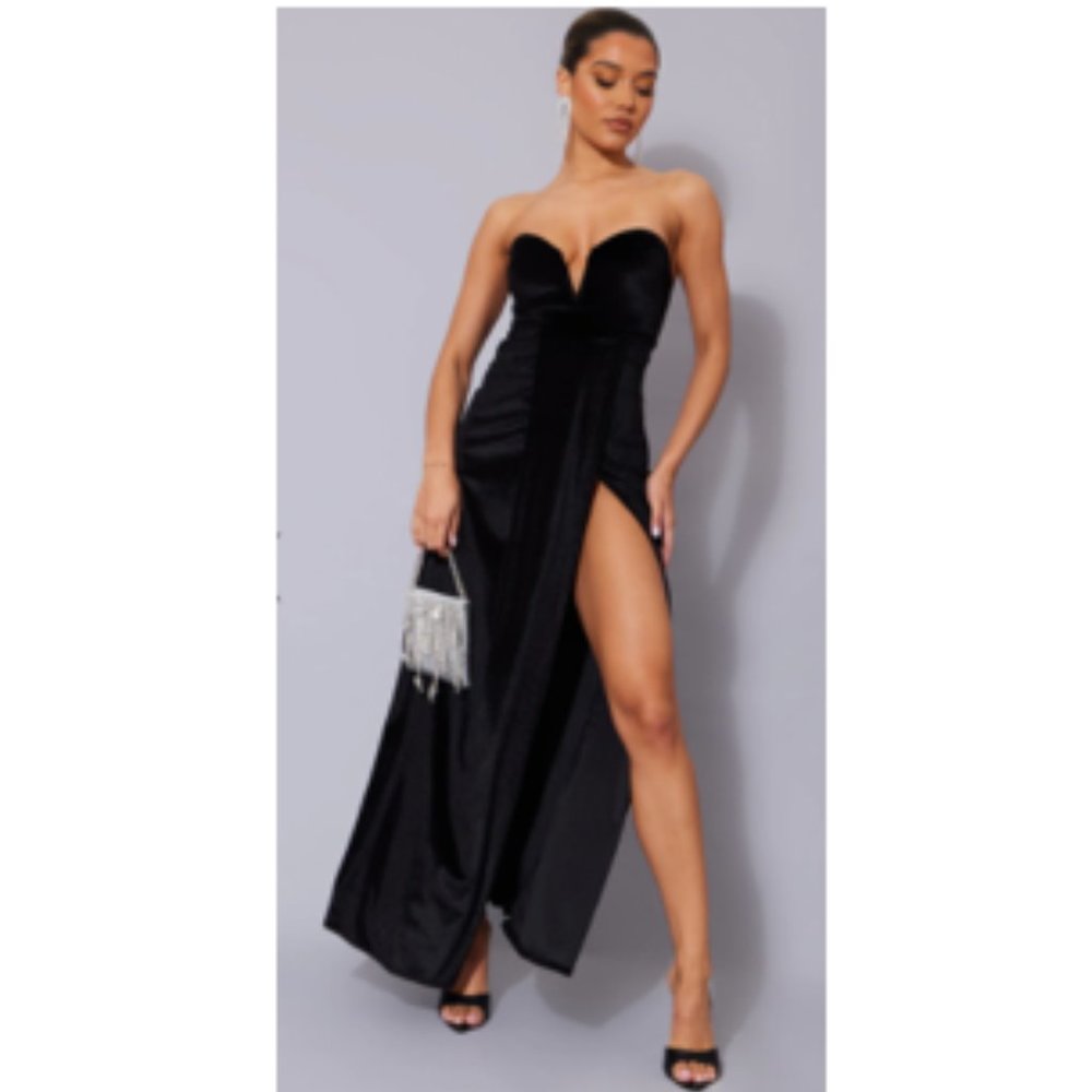 Black Velvet Floor Length Dress